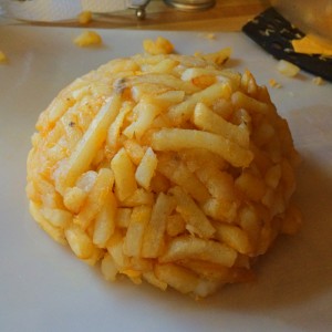 and above view of the french fry burger